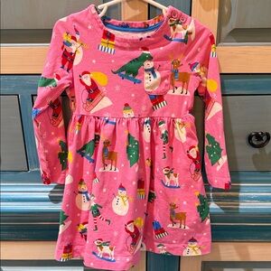 Mini Boden Pink Holiday Dress with Festive Print